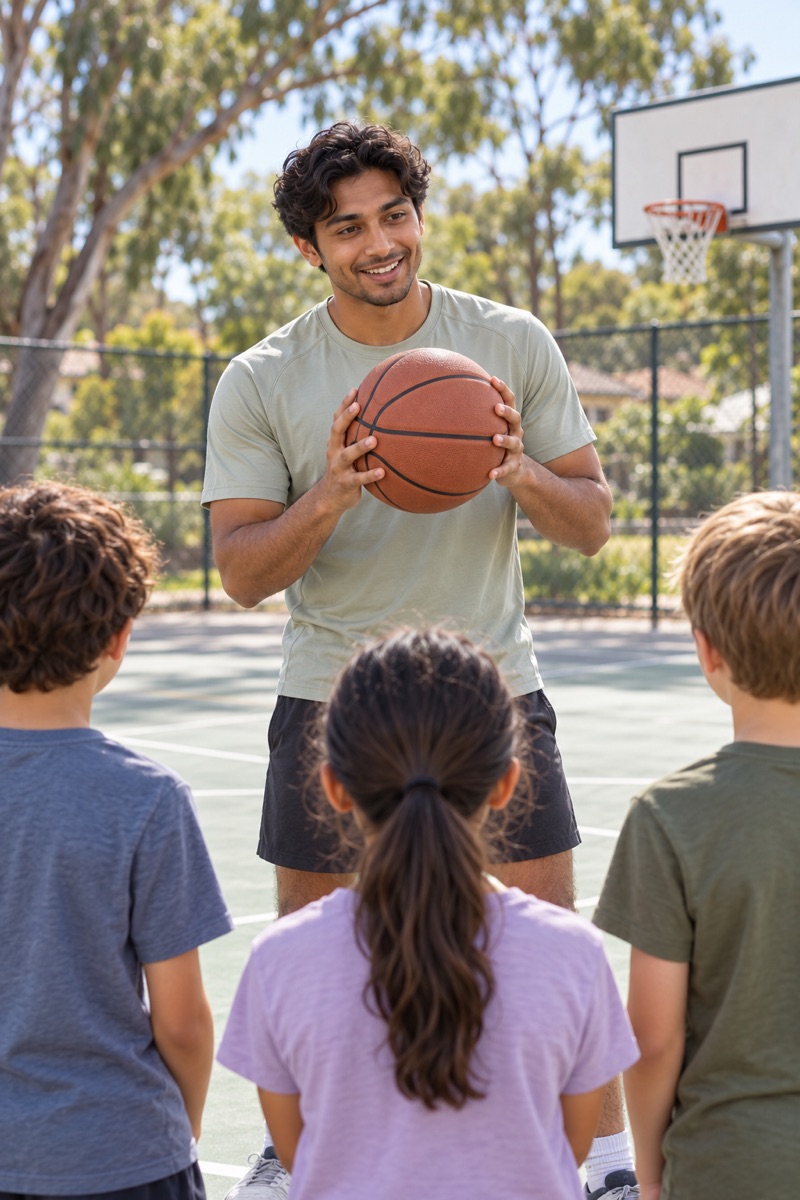 A basketball coach with a small group